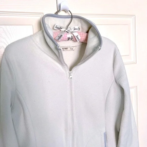 Old Navy White/Cream Fleece Jacket with Gray Trim - Picture 2 of 9